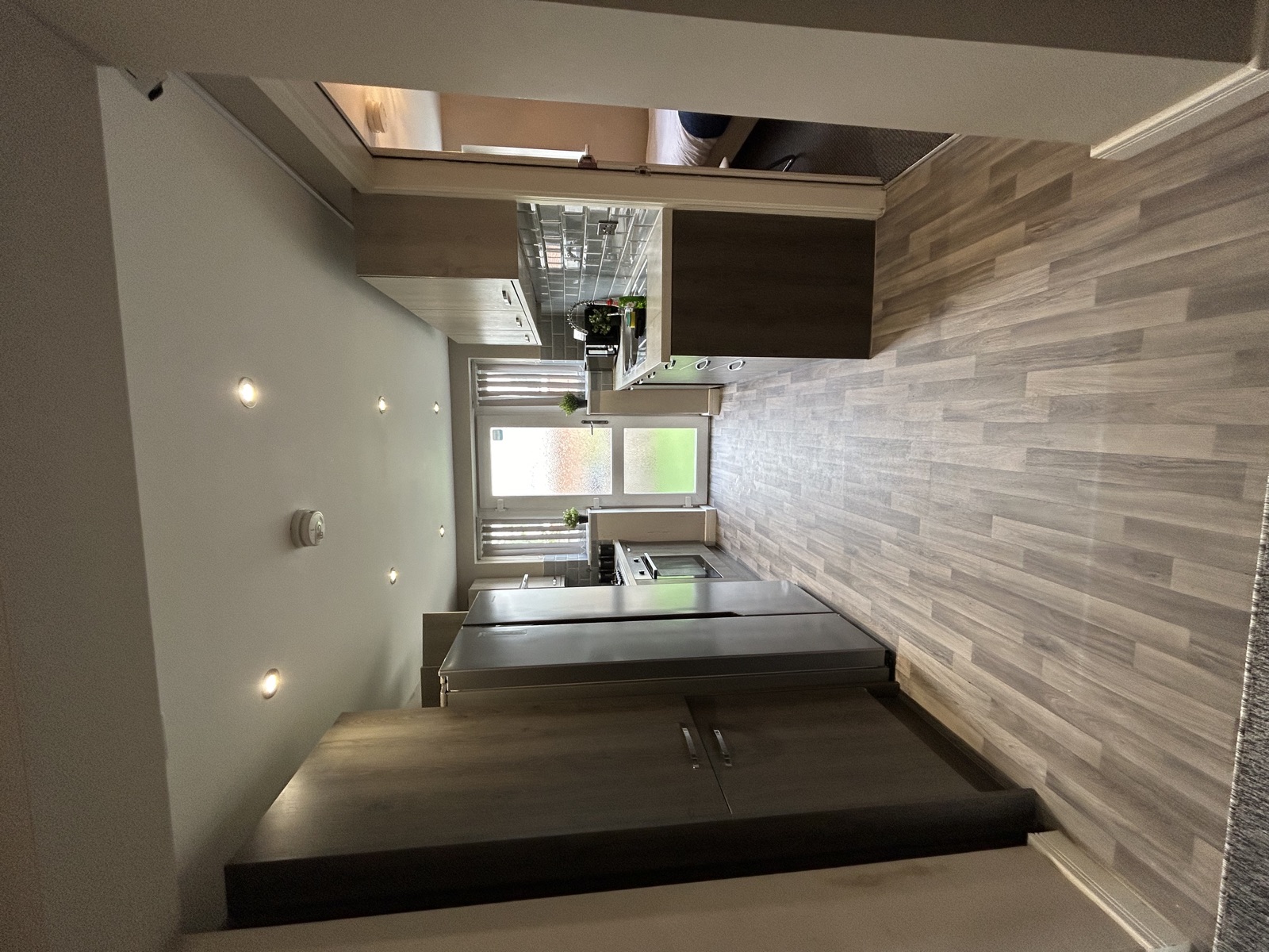 Kitchen at Cranbrook House — long galley with garden outlook